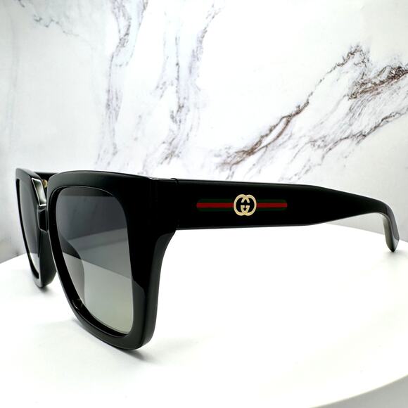 New GUCCI Sunglasses Black 54mm Square Gold Interlocking GG Red Green Web main image 14
